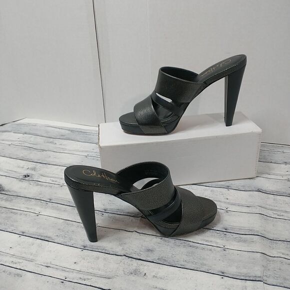 Cole Haan Country Black Leather SZ 7B Mule Sandals Open Toe - Picture 2 of 10